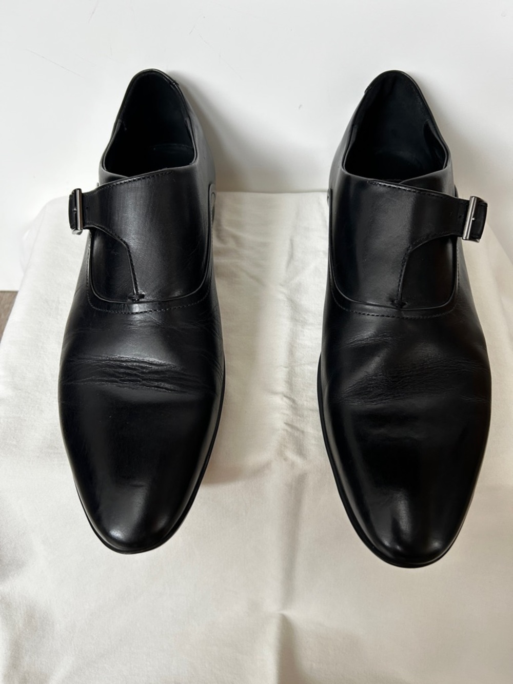 Hugo Boss Black Leather Single Monk-Strap Dress Shoes
